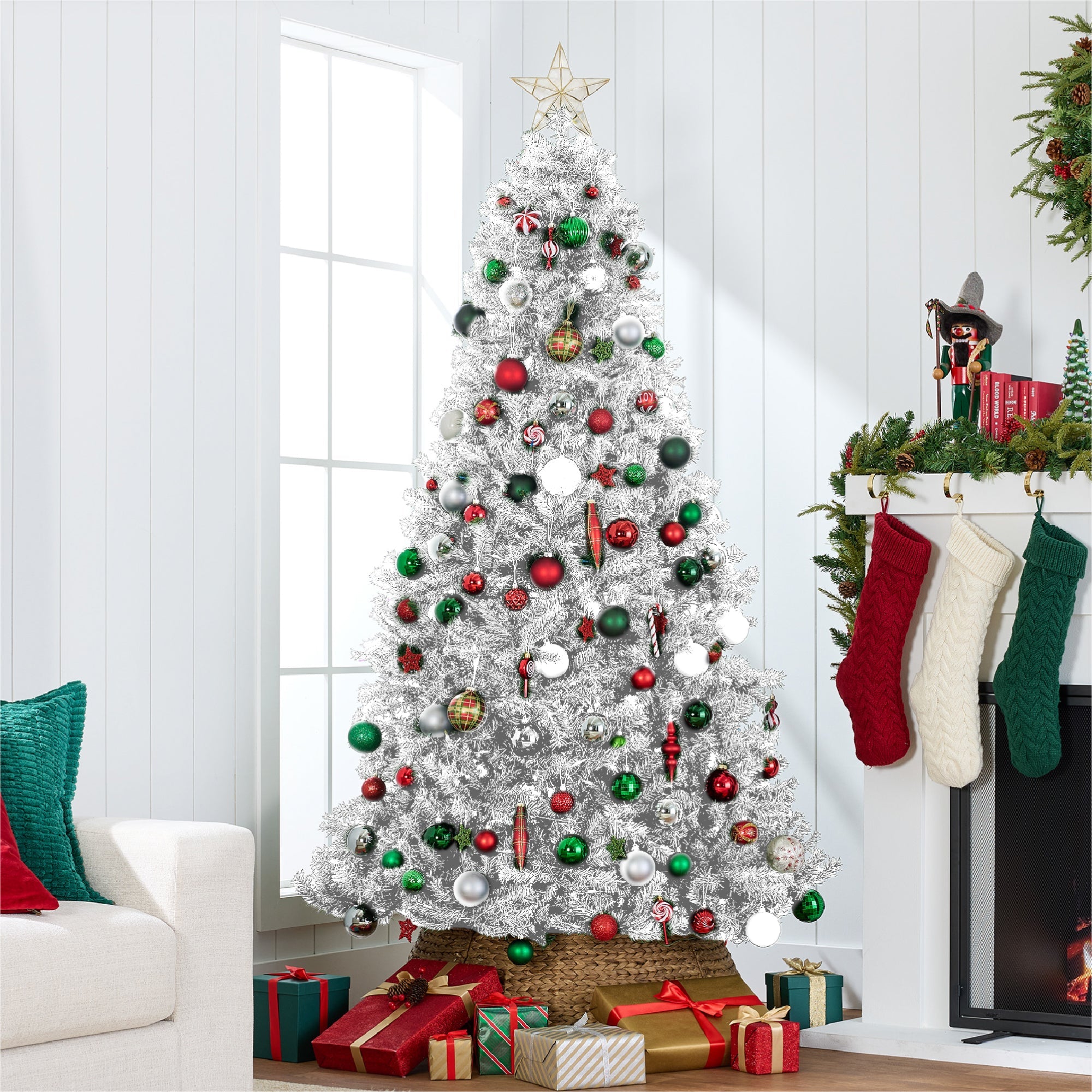 Unlit Artificial White Spruce Christmas Tree w/Easy Assembly
