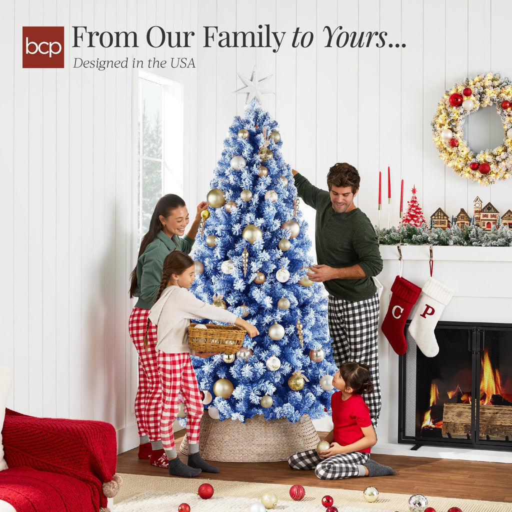 Snow Flocked Colorful Artificial Pine Christmas Tree w/ Foldable Metal Base