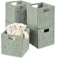 Set of 5 Collapsible Hyacinth Storage Baskets w/ Inserts - 10.5x10.5in