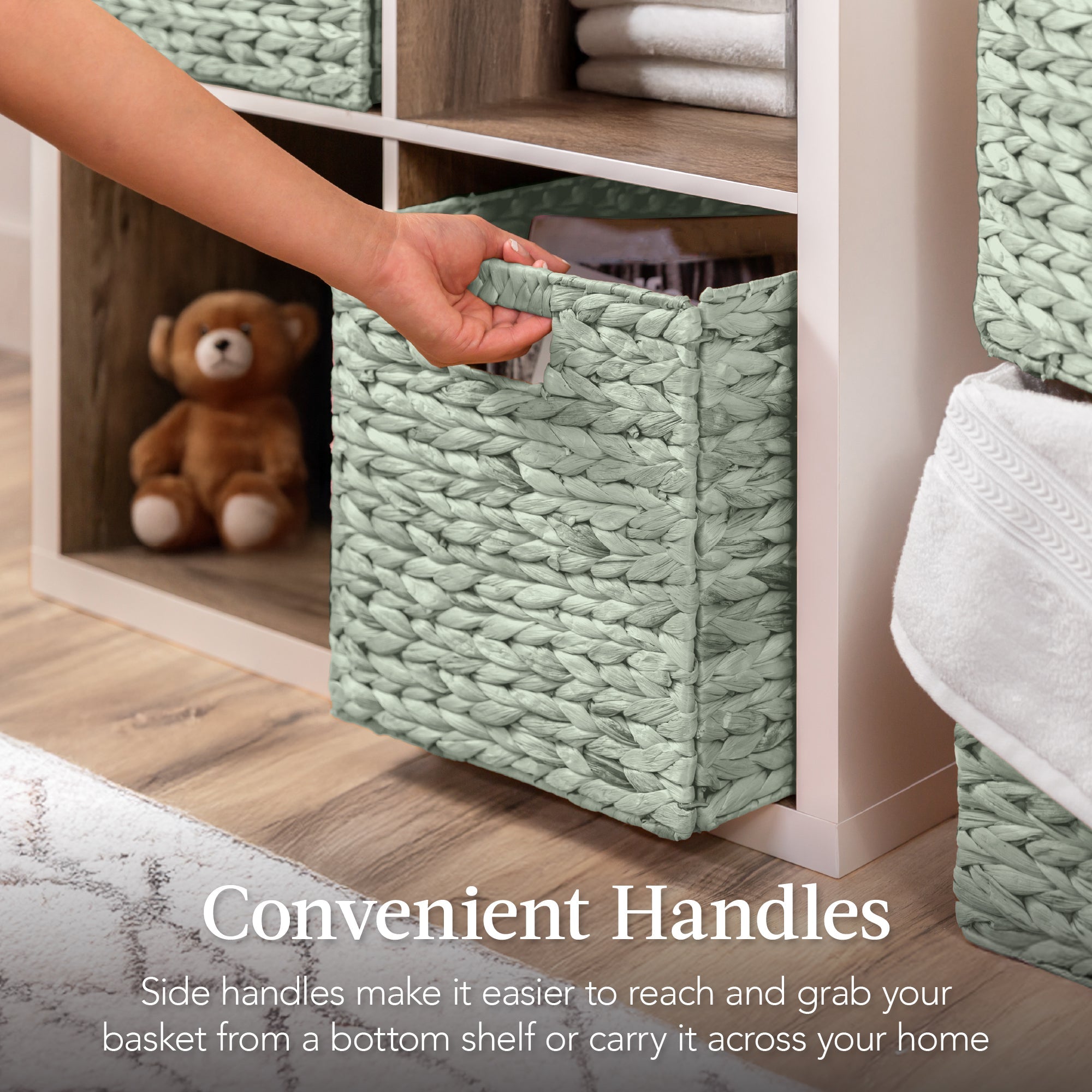 Set of 5 Collapsible Hyacinth Storage Baskets w/ Inserts - 10.5x10.5in