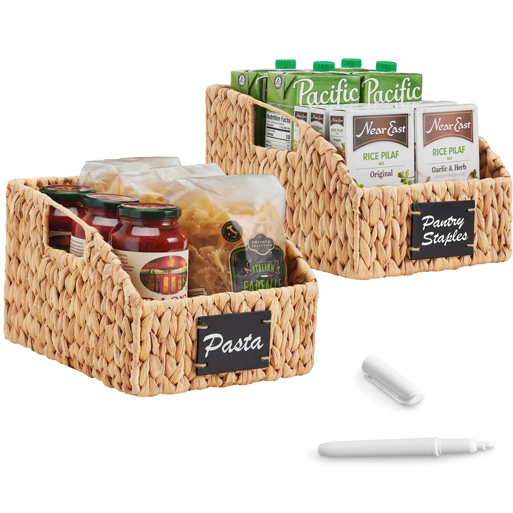 Storage Pantry Baskets for Organizing Wicker Basket w/ Built-in Handles