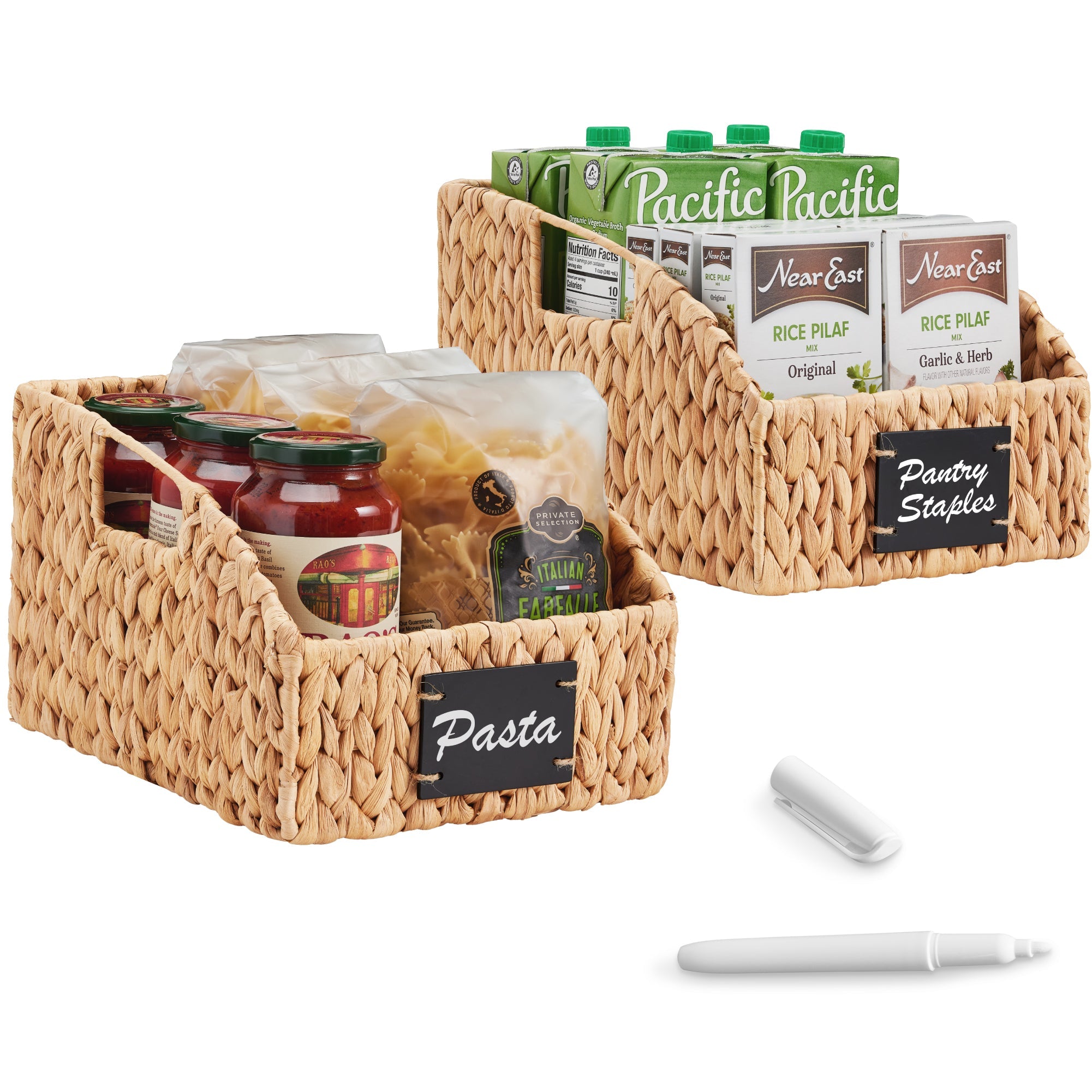 Storage Pantry Baskets for Organizing Wicker Basket w/ Built-in Handles