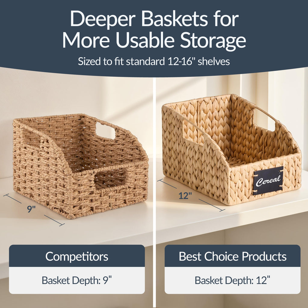 Storage Pantry Baskets for Organizing Wicker Basket w/ Built-in Handles