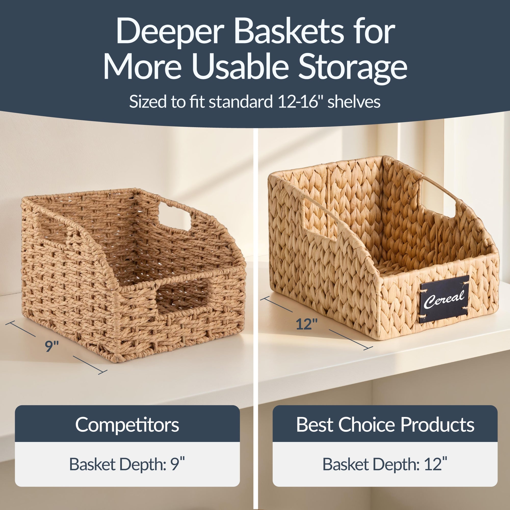 Storage Pantry Baskets for Organizing Wicker Basket w/ Built-in Handles