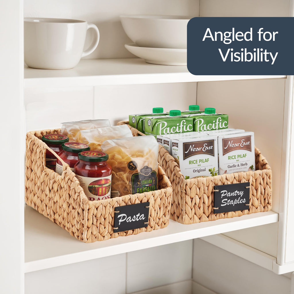 Storage Pantry Baskets for Organizing Wicker Basket w/ Built-in Handles