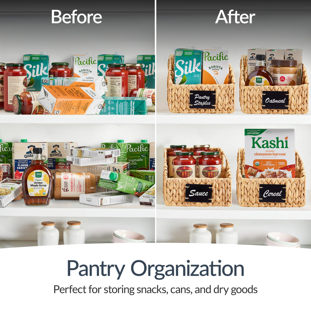 Storage Pantry Baskets for Organizing Wicker Basket w/ Built-in Handles