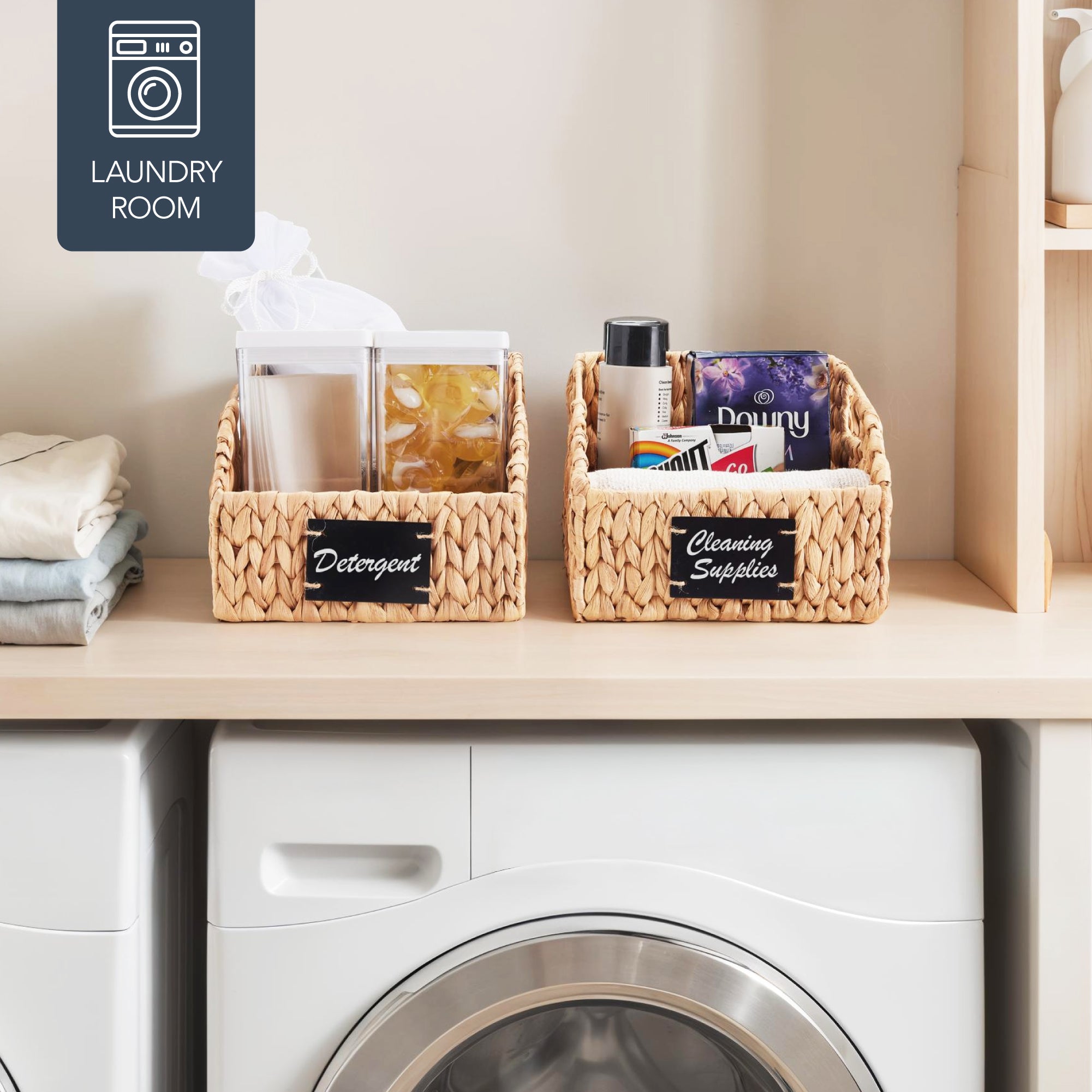 Storage Pantry Baskets for Organizing Wicker Basket w/ Built-in Handles