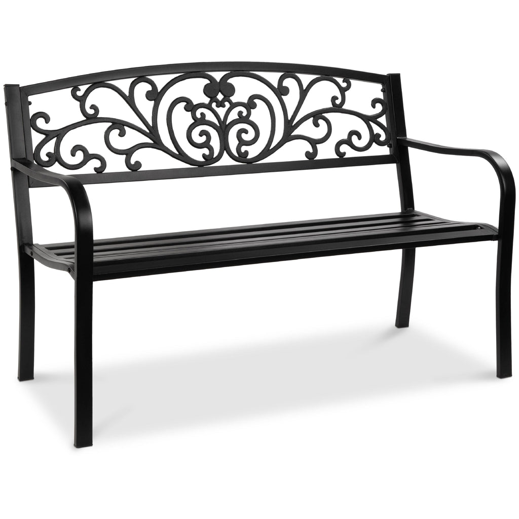 Steel Bench for Outdoor Patio Garden w/ Floral Design - 50in