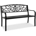 Steel Bench for Outdoor Patio Garden w/ Floral Design - 50in