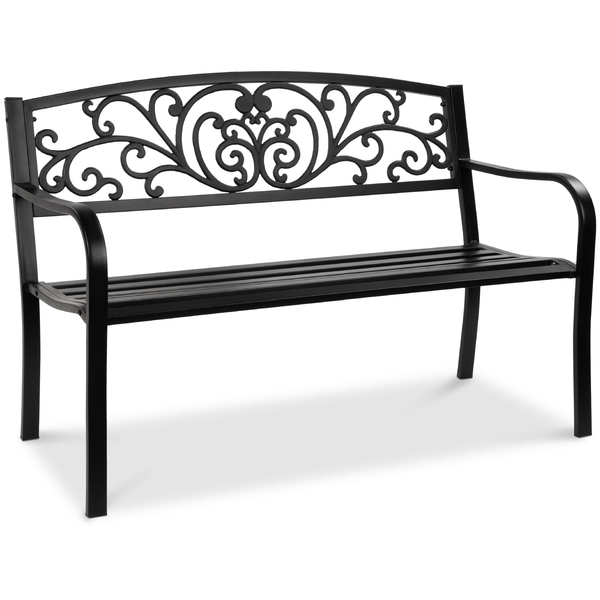 Steel Bench for Outdoor Patio Garden w/ Floral Design - 50in