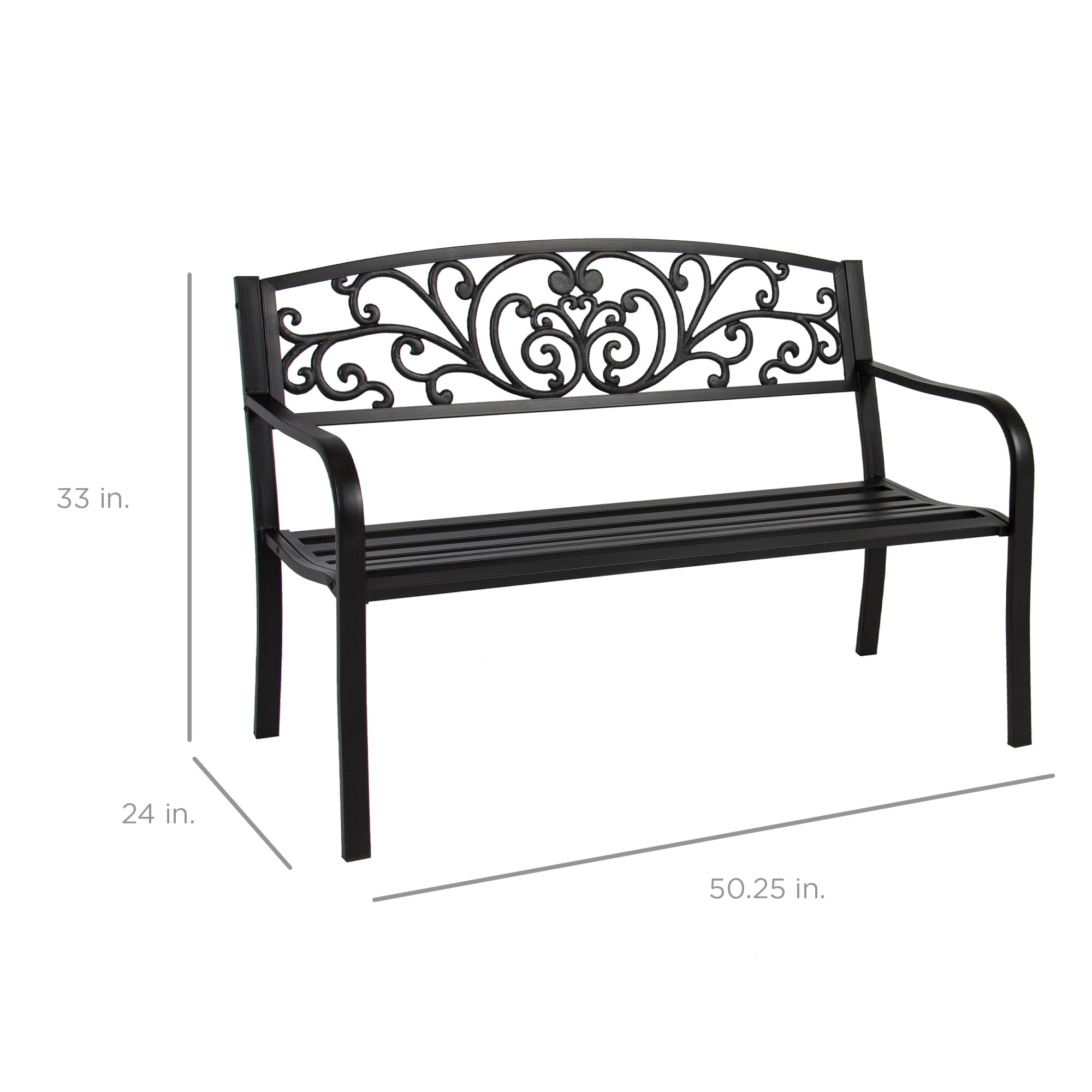 Steel Bench for Outdoor Patio Garden w/ Floral Design - 50in