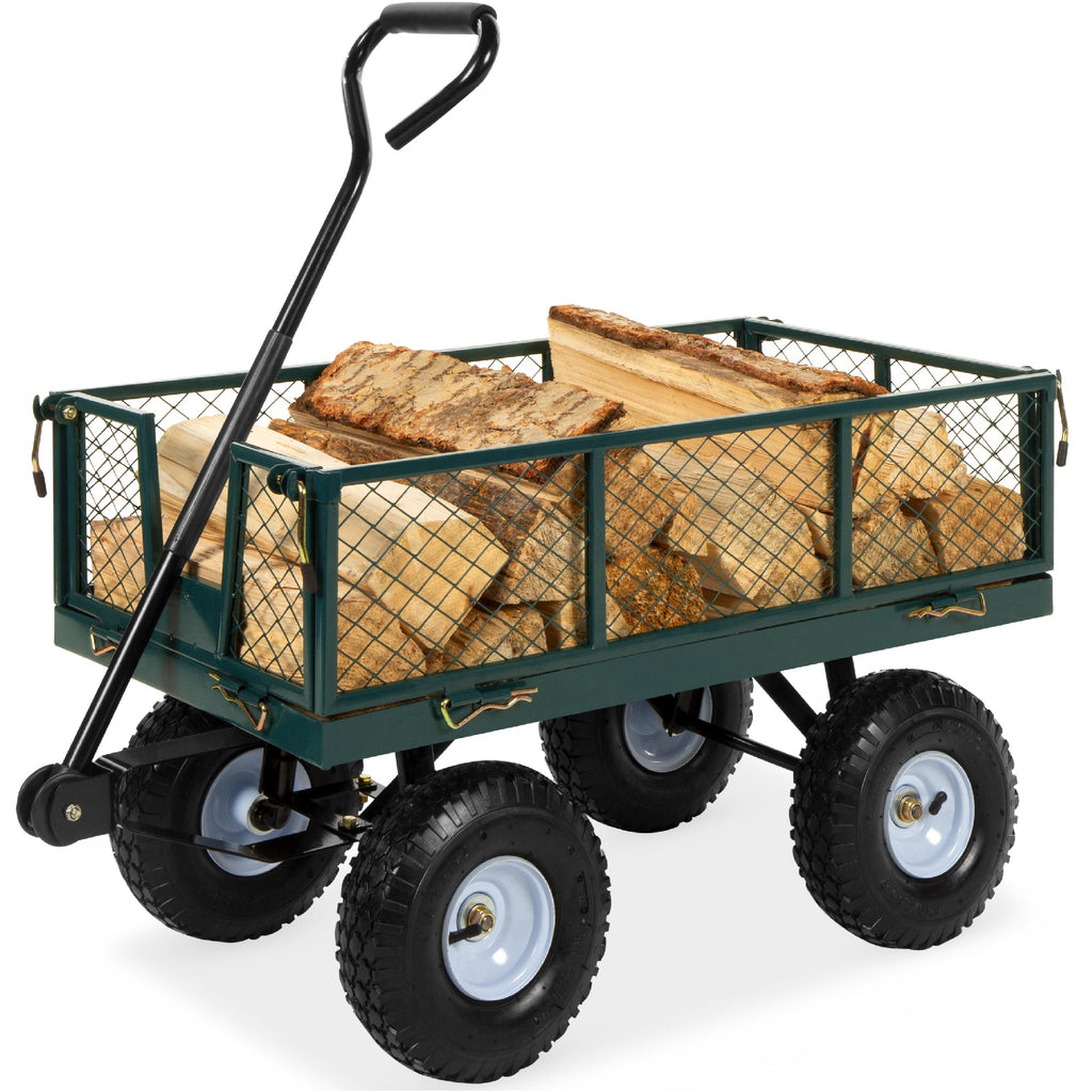 Steel Garden Utility Cart Wagon w/ 400lb Capacity Removable Sides Handle