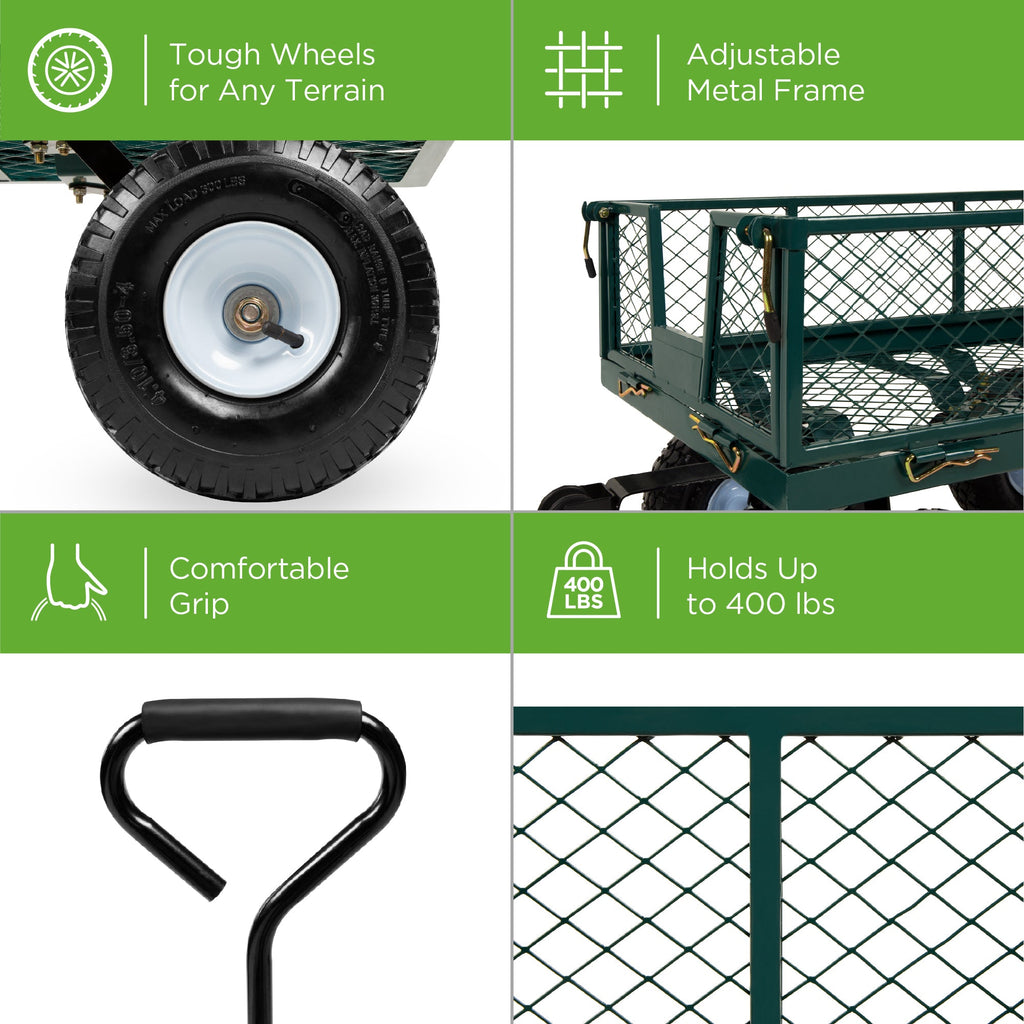 Steel Garden Utility Cart Wagon w/ 400lb Capacity Removable Sides Handle