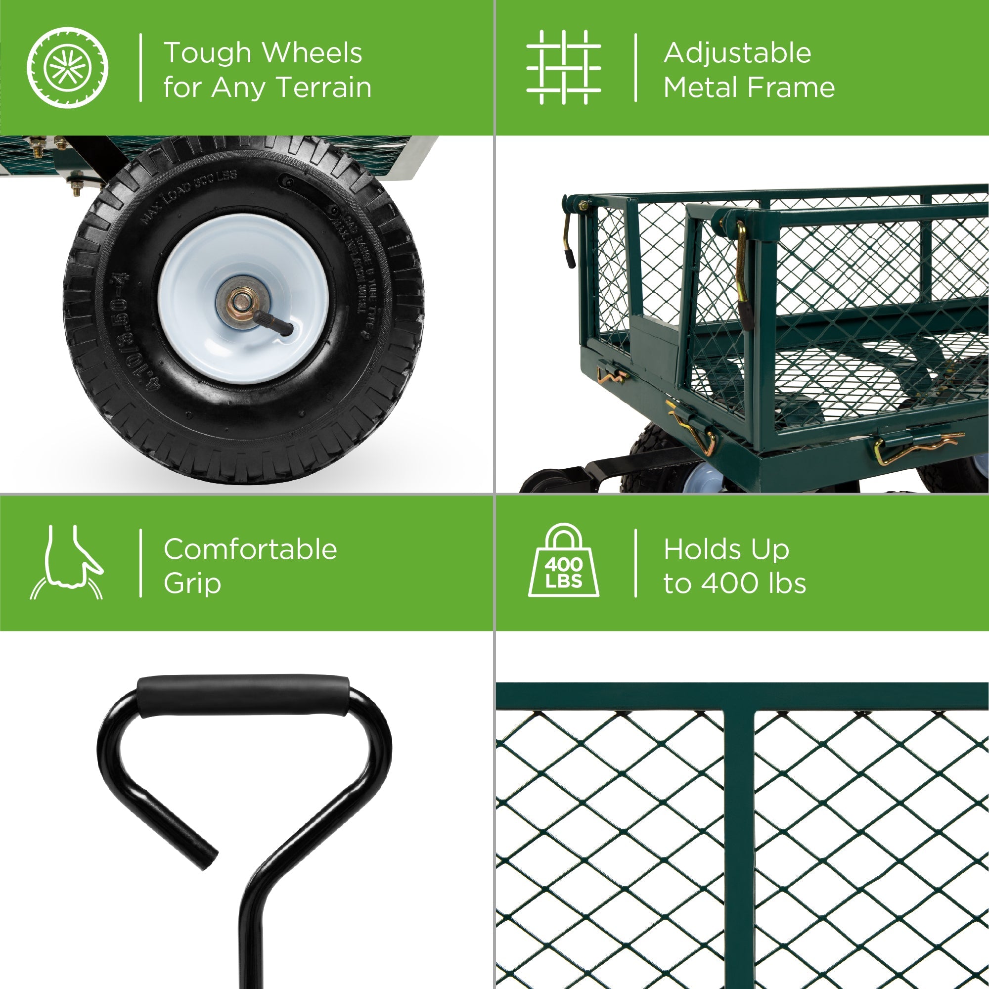 Steel Garden Utility Cart Wagon w/ 400lb Capacity Removable Sides Handle