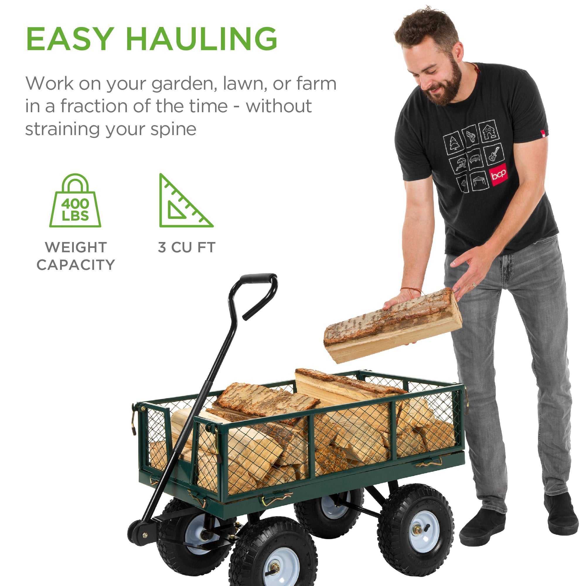Steel Garden Utility Cart Wagon w/ 400lb Capacity Removable Sides Handle