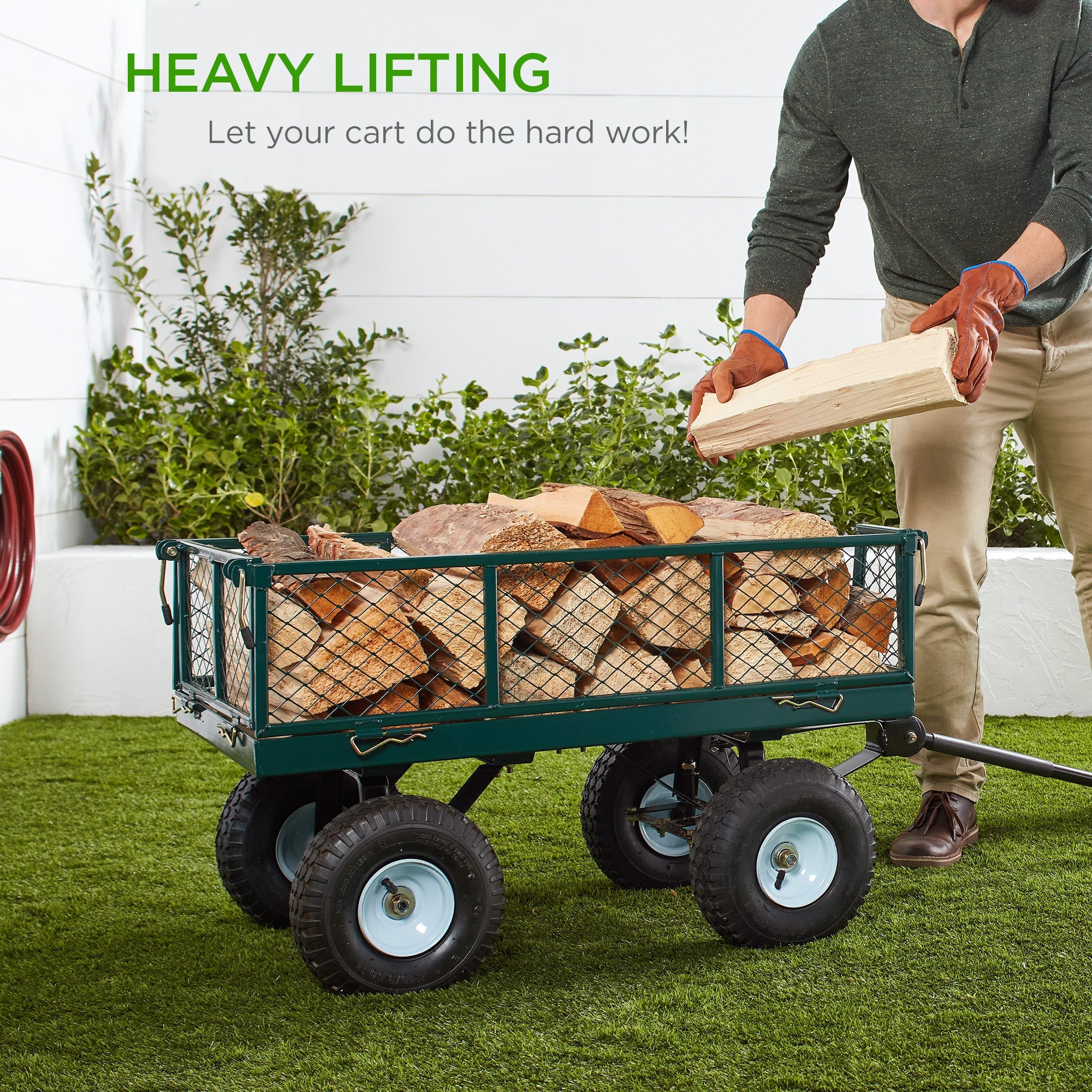 Steel Garden Utility Cart Wagon w/ 400lb Capacity Removable Sides Handle