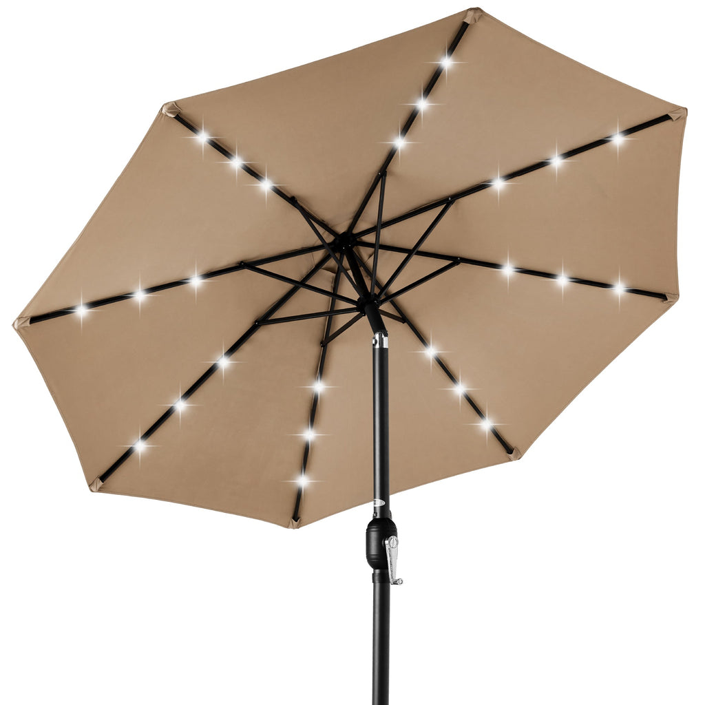 Solar LED Lighted Patio Umbrella w/ Tilt Adjustment UV-Resistant - 10ft