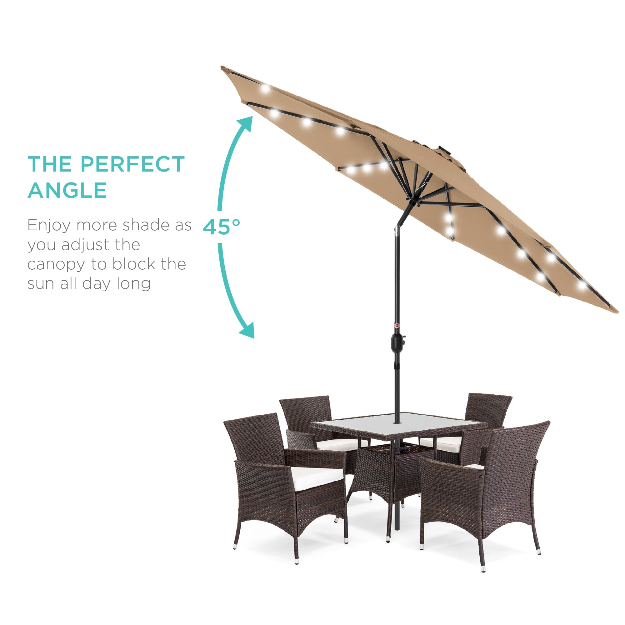 Solar LED Lighted Patio Umbrella w/ Tilt Adjustment UV-Resistant - 10ft