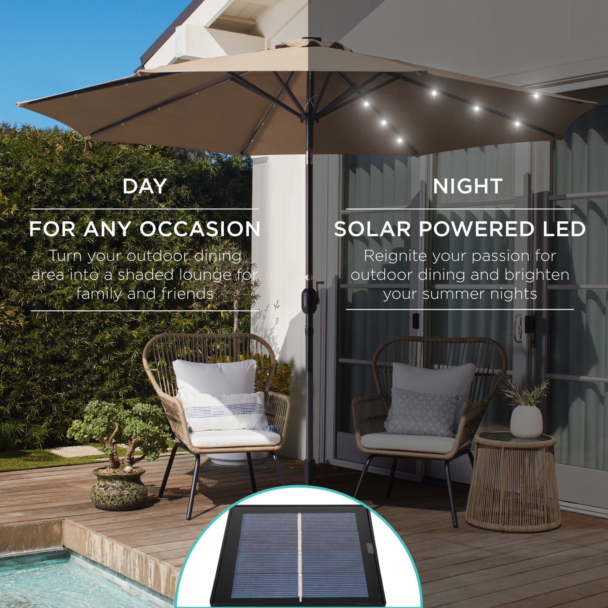 Solar LED Lighted Patio Umbrella w/ Tilt Adjustment UV-Resistant - 10ft