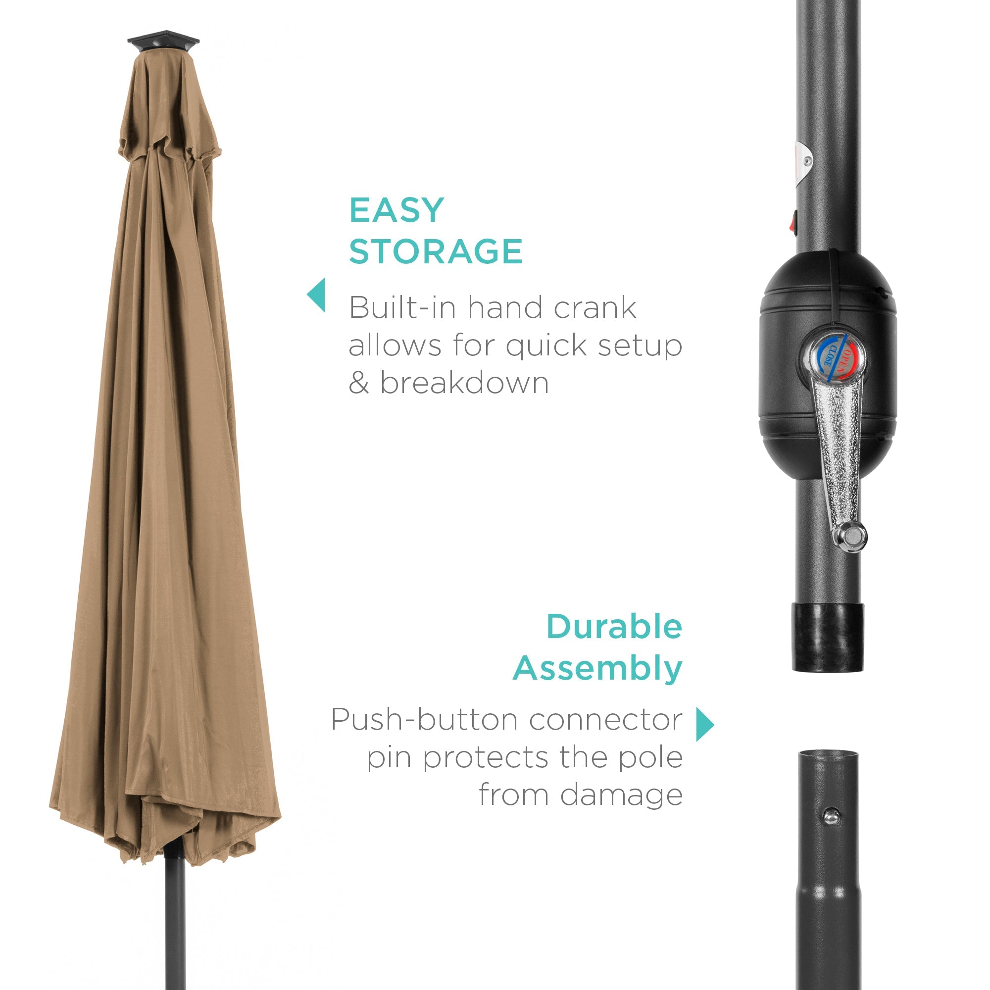 Solar LED Lighted Patio Umbrella w/ Tilt Adjustment UV-Resistant - 10ft