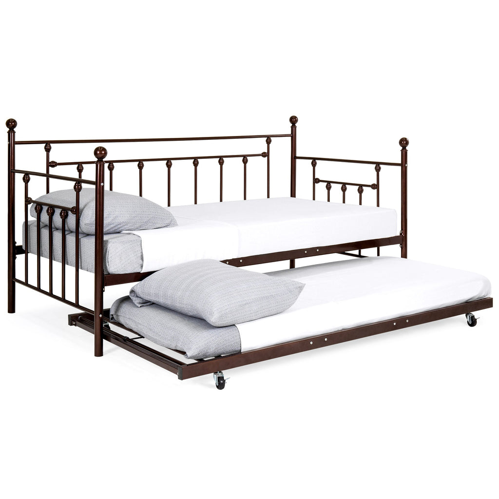 Twin Sized Metal Lounge Daybed Frame w/ Trundle Finials