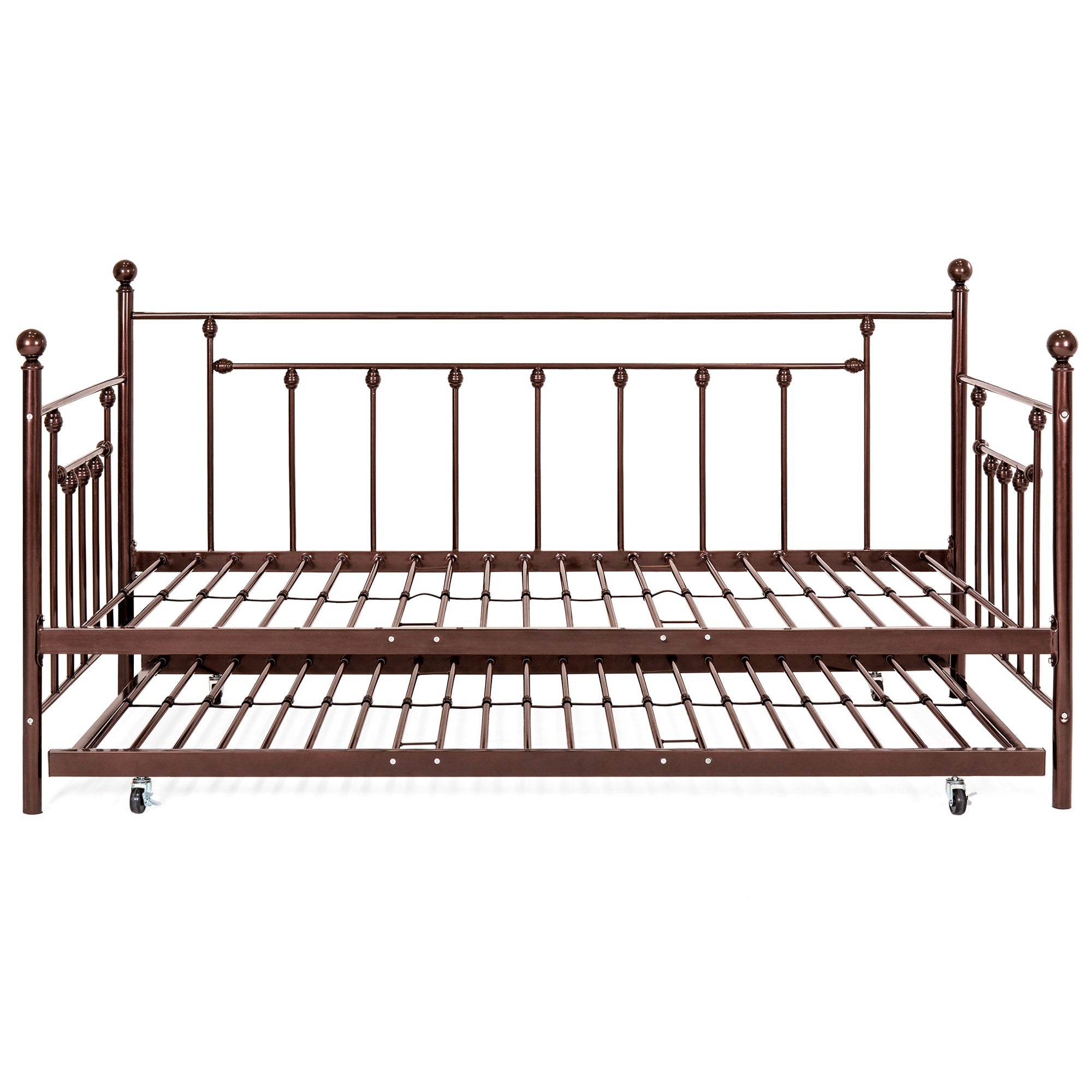 Twin Sized Metal Lounge Daybed Frame w/ Trundle Finials