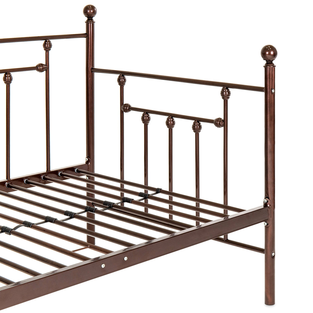 Twin Sized Metal Lounge Daybed Frame w/ Trundle Finials