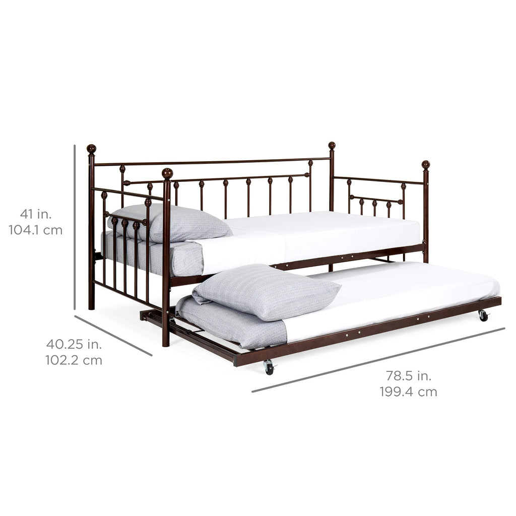 Twin Sized Metal Lounge Daybed Frame w/ Trundle Finials