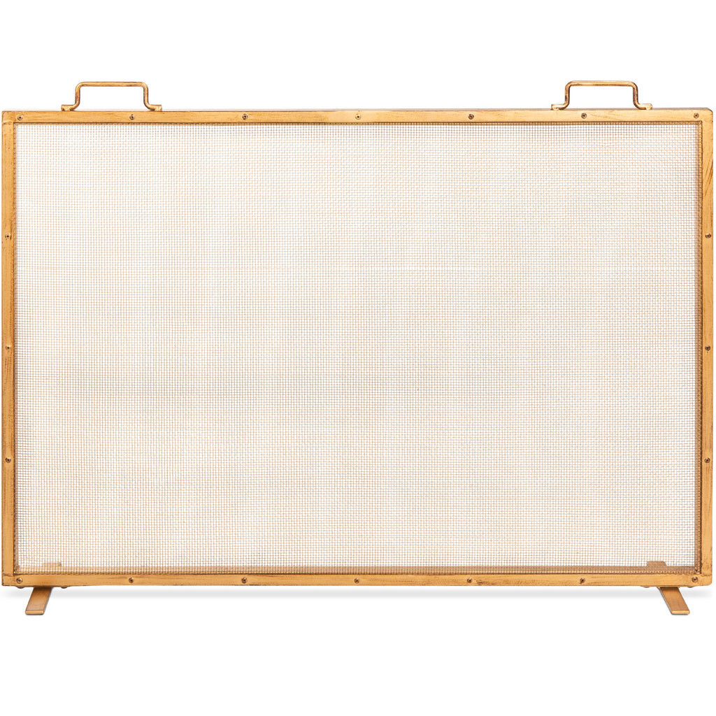 Single Panel Handcrafted Steel Mesh Fireplace Screen w/ Handles - 38x27in
