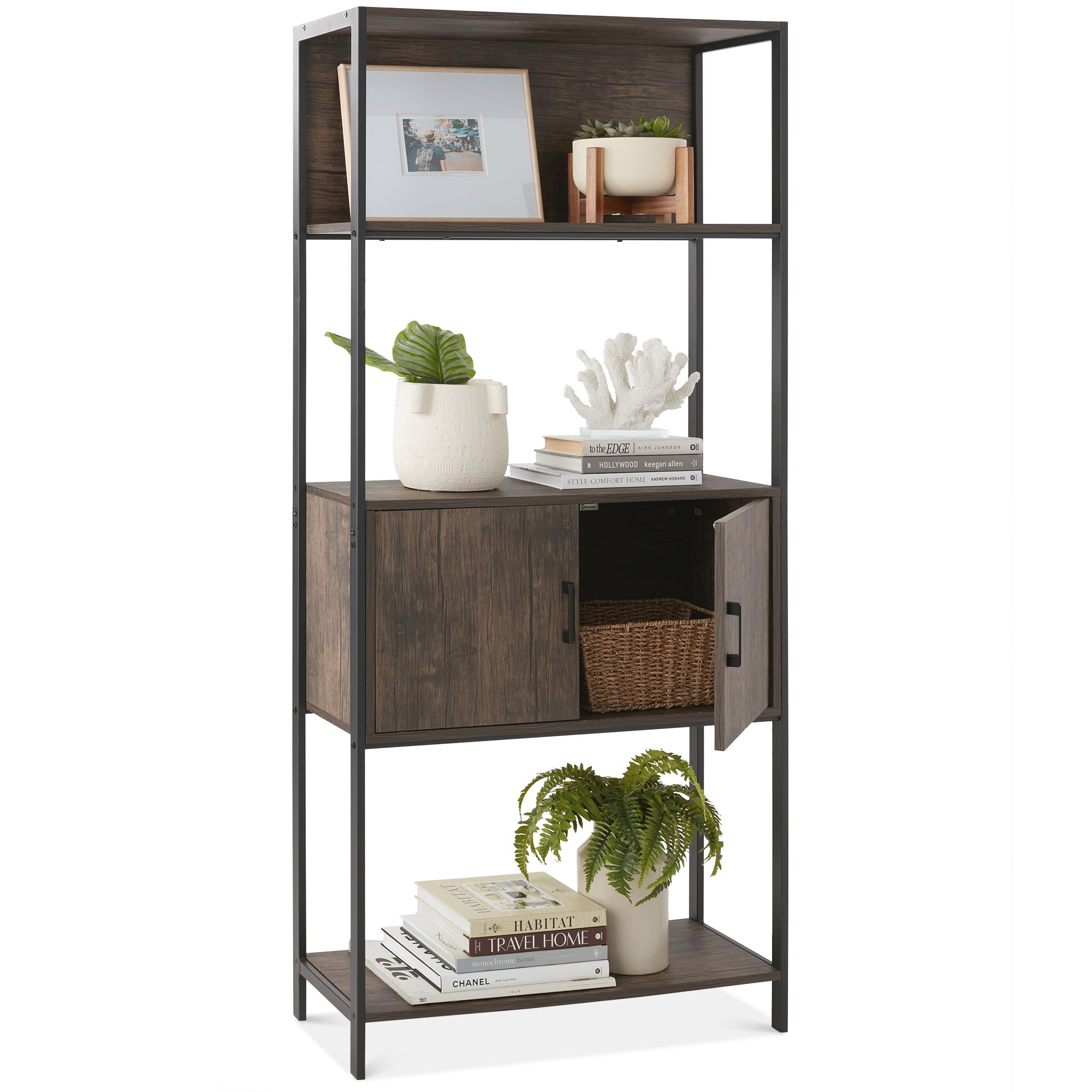 Storage Bookshelf for Living Room Walkway w/ Cabinet Elevated Design