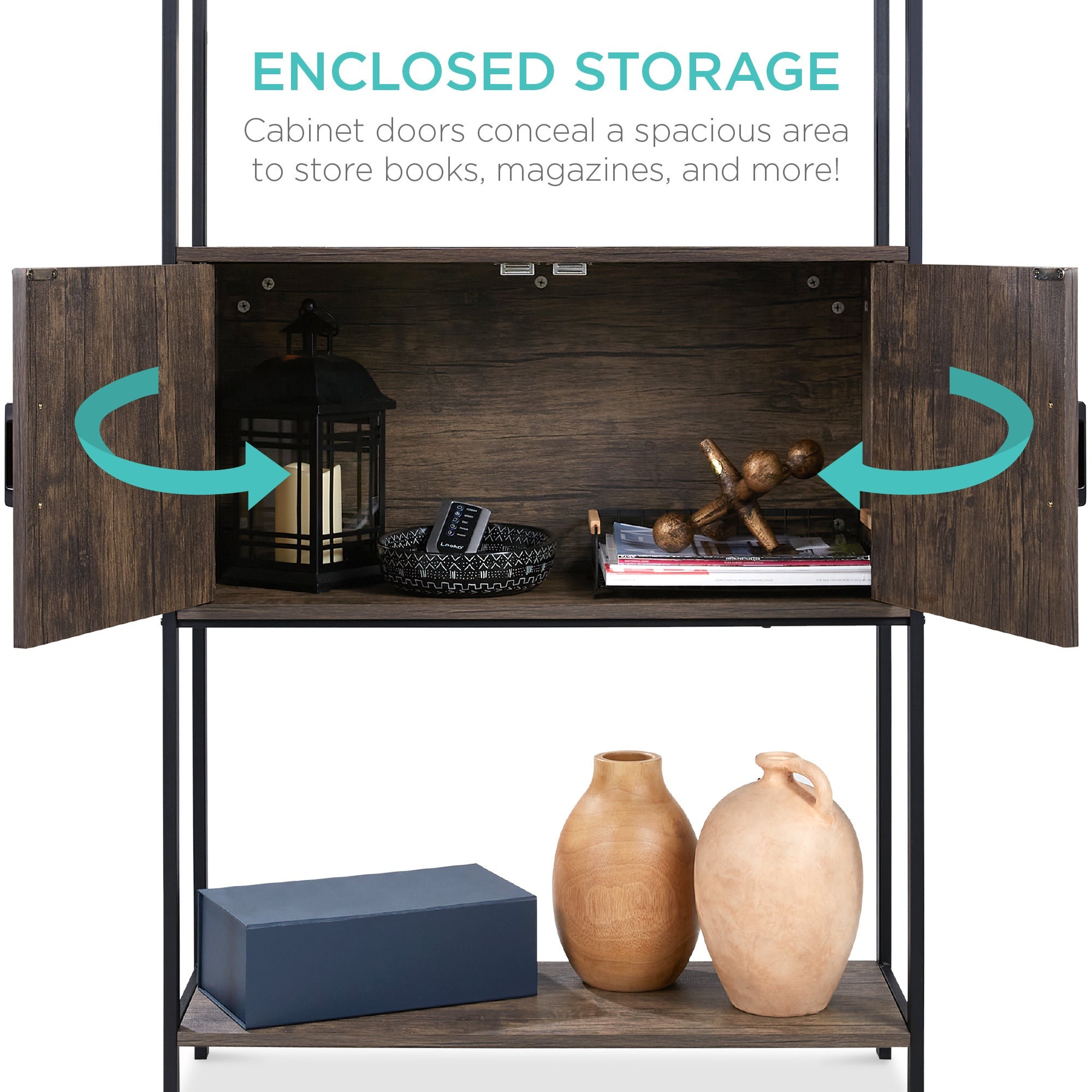 Storage Bookshelf for Living Room Walkway w/ Cabinet Elevated Design