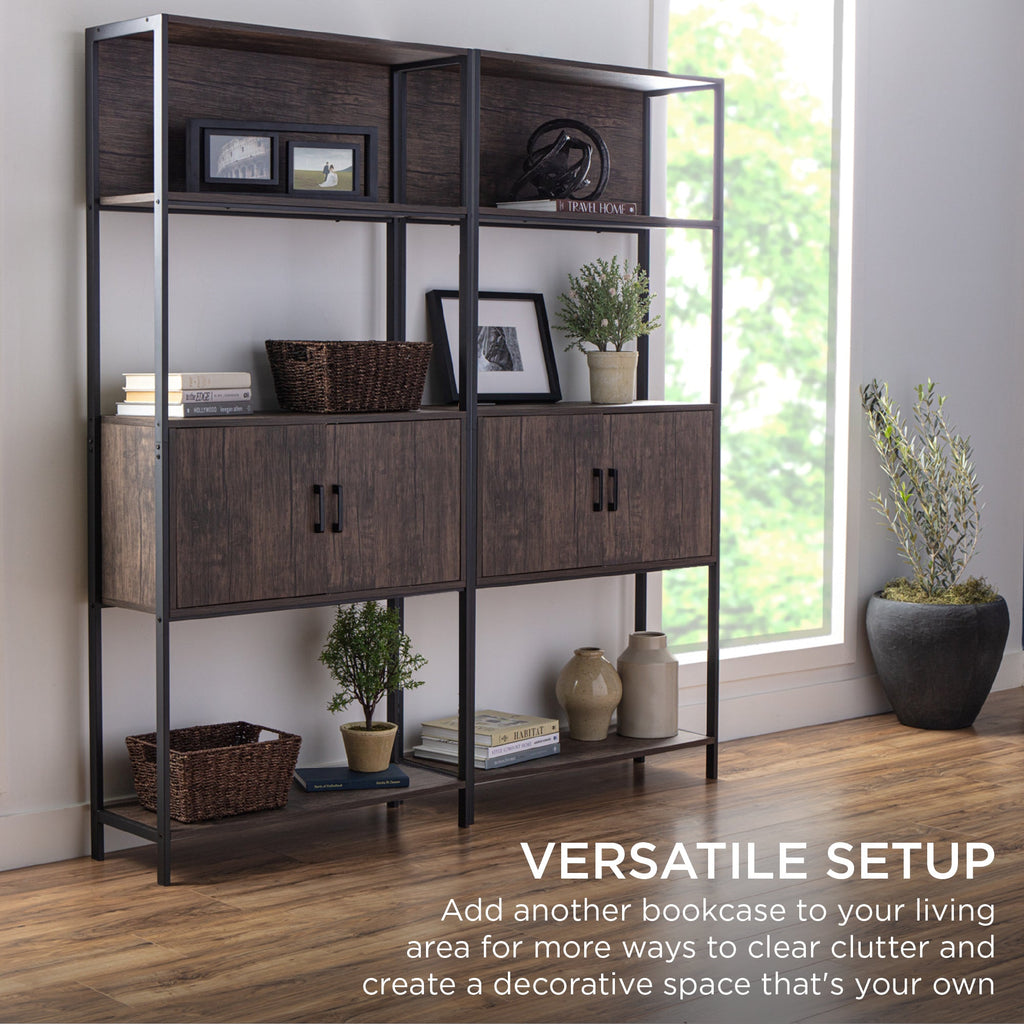 Storage Bookshelf for Living Room Walkway w/ Cabinet Elevated Design