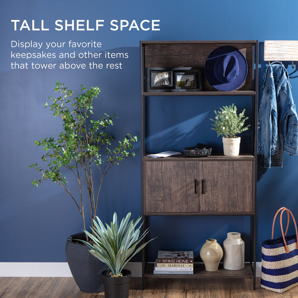 Storage Bookshelf for Living Room Walkway w/ Cabinet Elevated Design