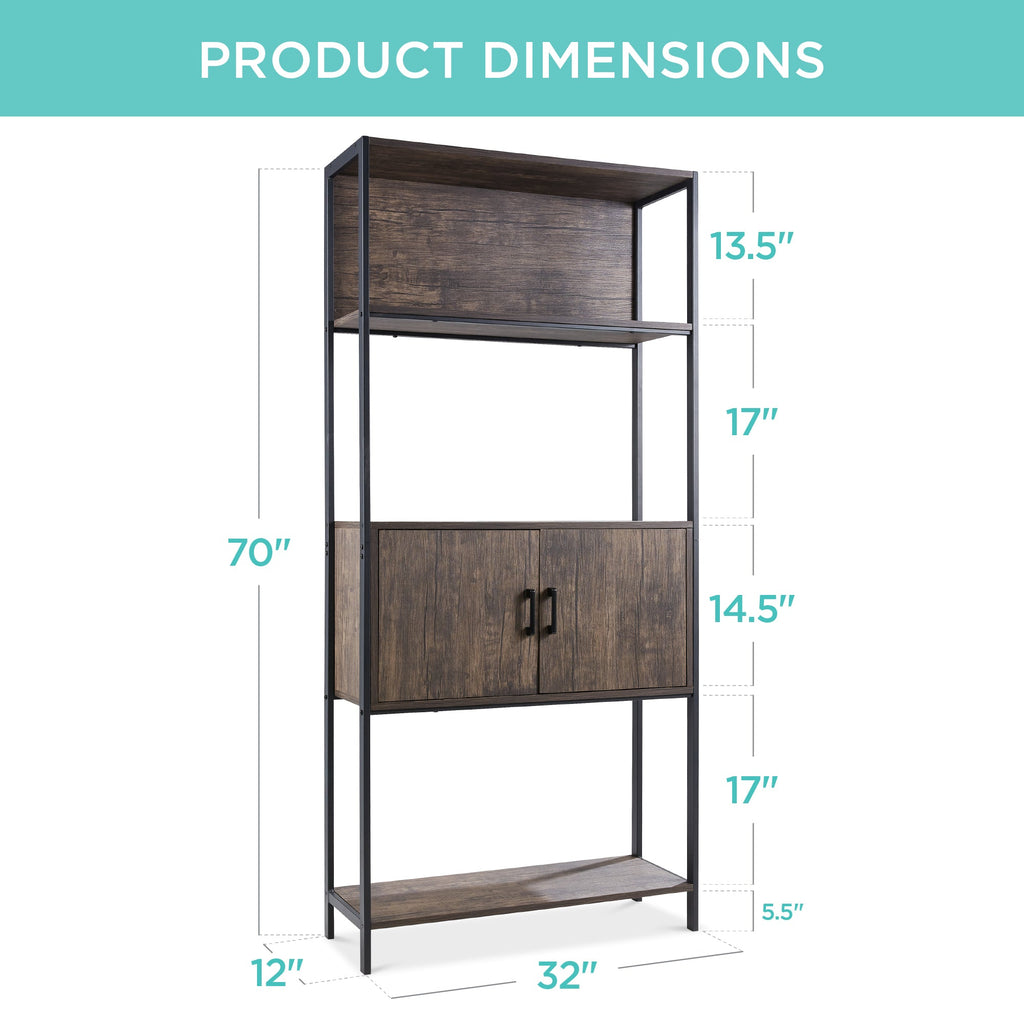 Storage Bookshelf for Living Room Walkway w/ Cabinet Elevated Design