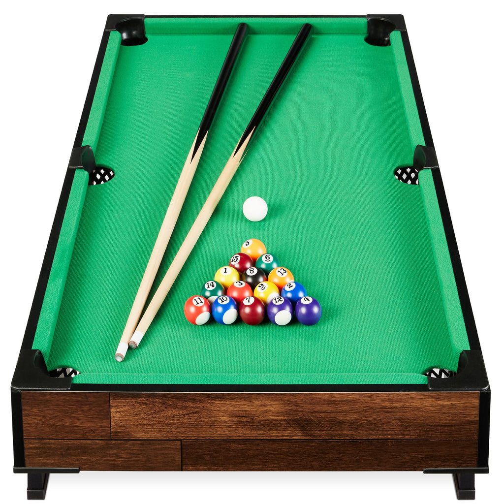 Tabletop Billiard Set Pool Arcade Game Table w/ 2 Cues Storage Bag - 40in