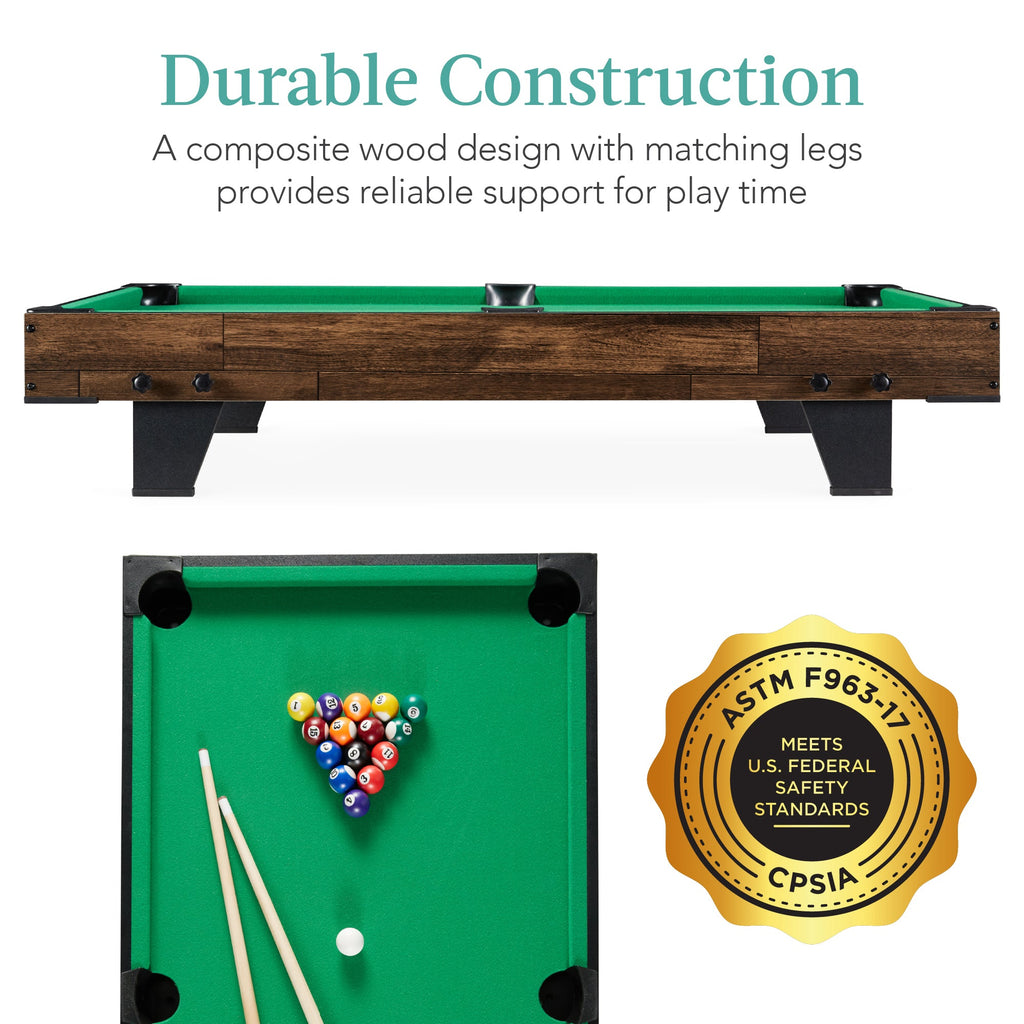 Tabletop Billiard Set Pool Arcade Game Table w/ 2 Cues Storage Bag - 40in