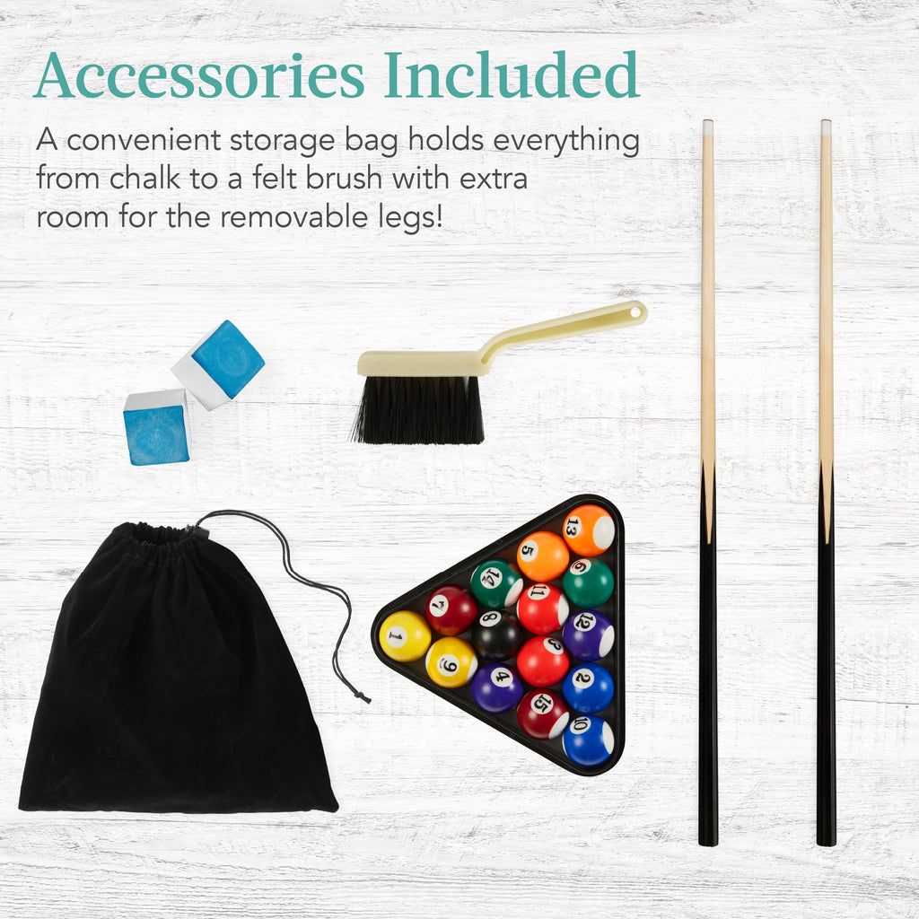 Tabletop Billiard Set Pool Arcade Game Table w/ 2 Cues Storage Bag - 40in