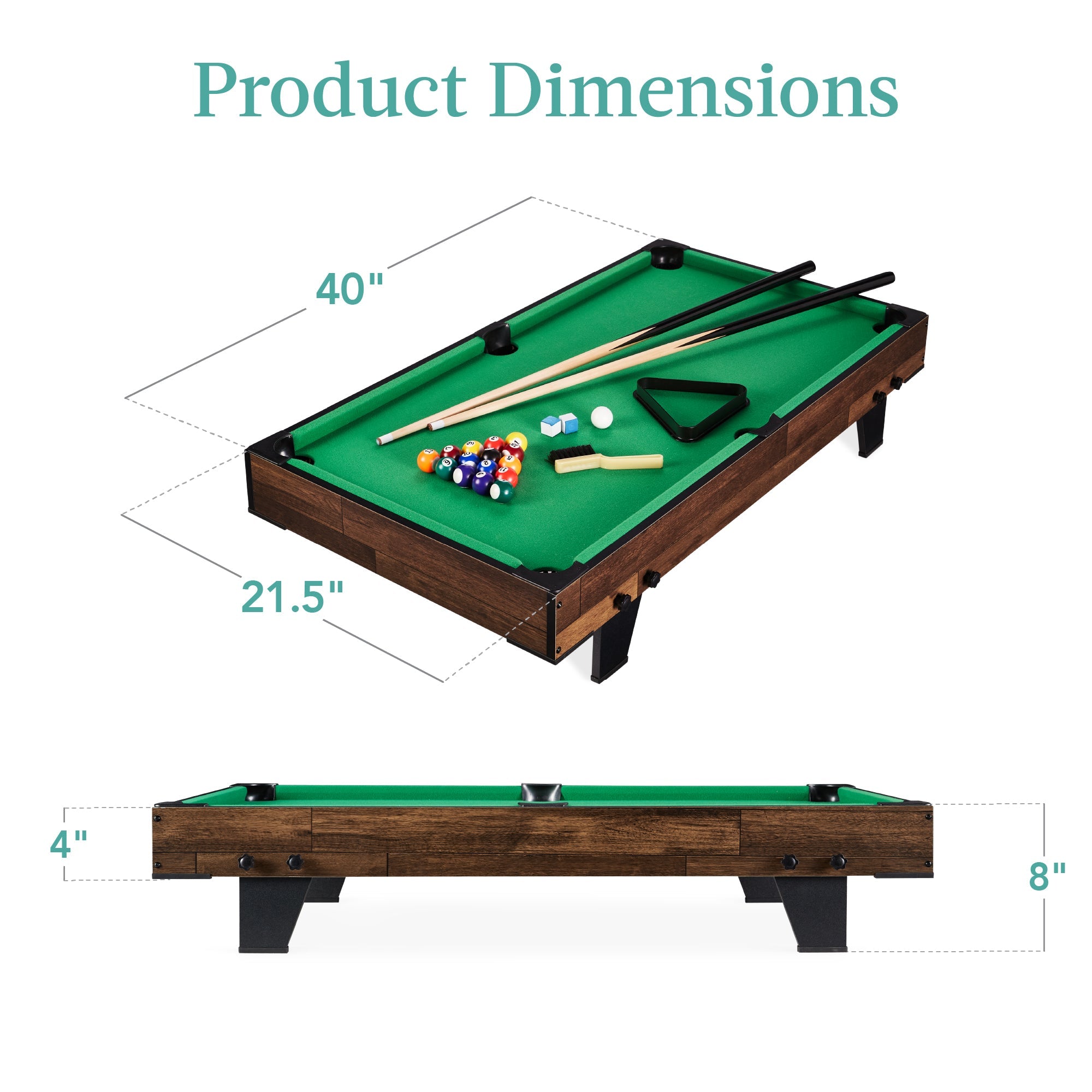 Tabletop Billiard Set Pool Arcade Game Table w/ 2 Cues Storage Bag - 40in