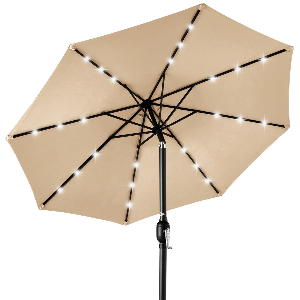 Solar LED Lighted Patio Umbrella w/ Tilt Adjustment UV-Resistant - 10ft